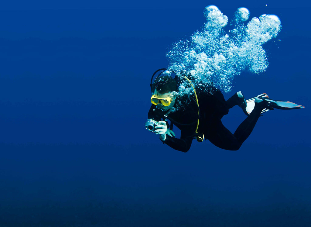 a diver practing his dive skills